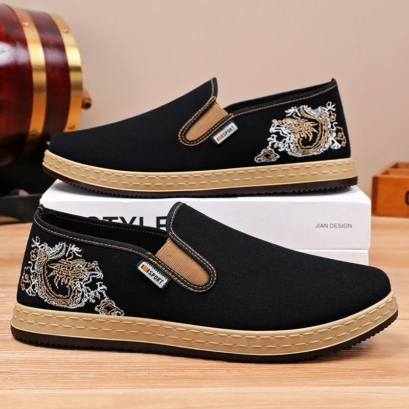 Ddmysports Old Beijing Cloth New National Embroidered Canvas Ethnic Style Shallow Mouth Single One Step Casual Shoes For Men Outdoor