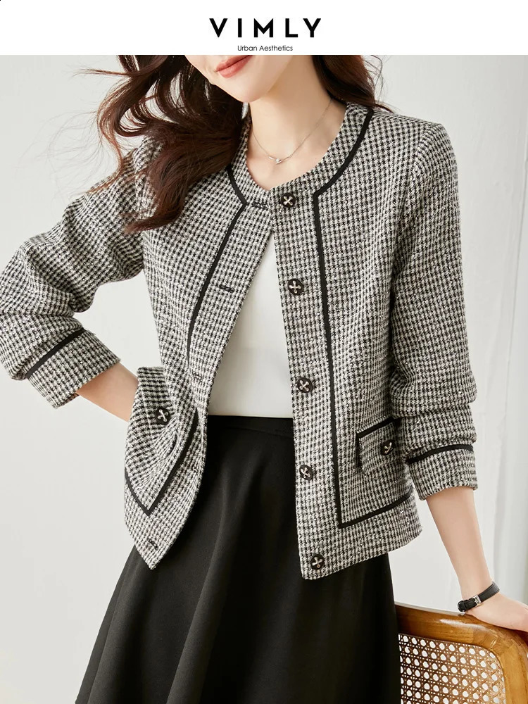 Vimly French Style Vintage Plaid Tweed Jacket Wool Blend Short Coat for Women Winter Spring In Outerwear Clothing V7732 240812