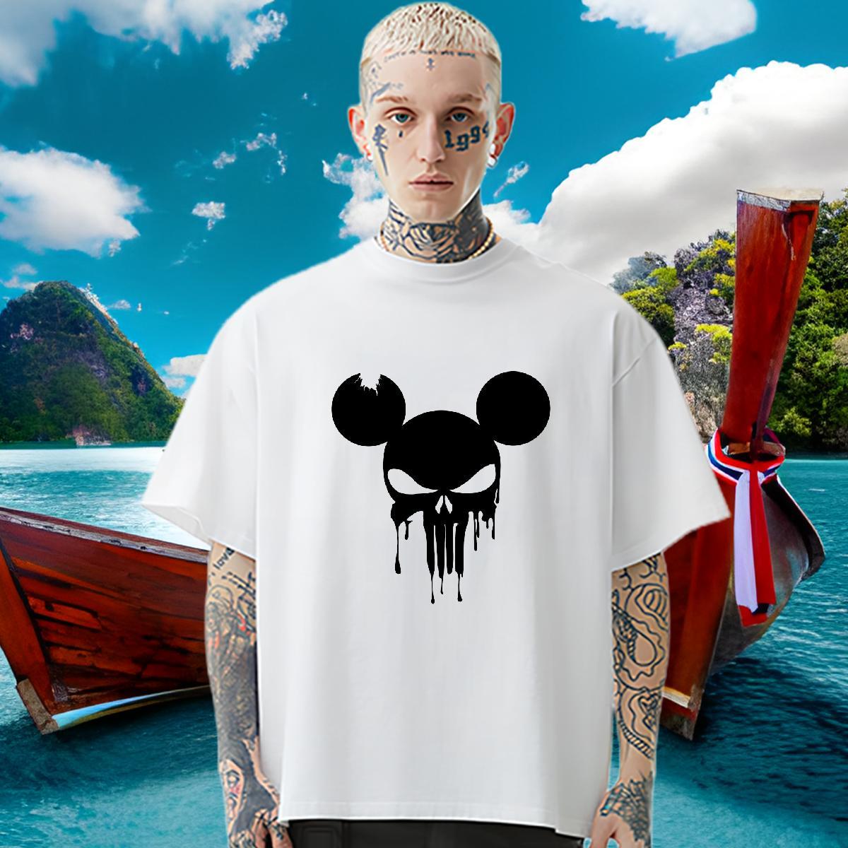 2024 Men T Shirts skull Polos 230g 100% Cotton Anime Printing Street Loose White Plus Size O-Neck Short Sleeve Mens Tshirts