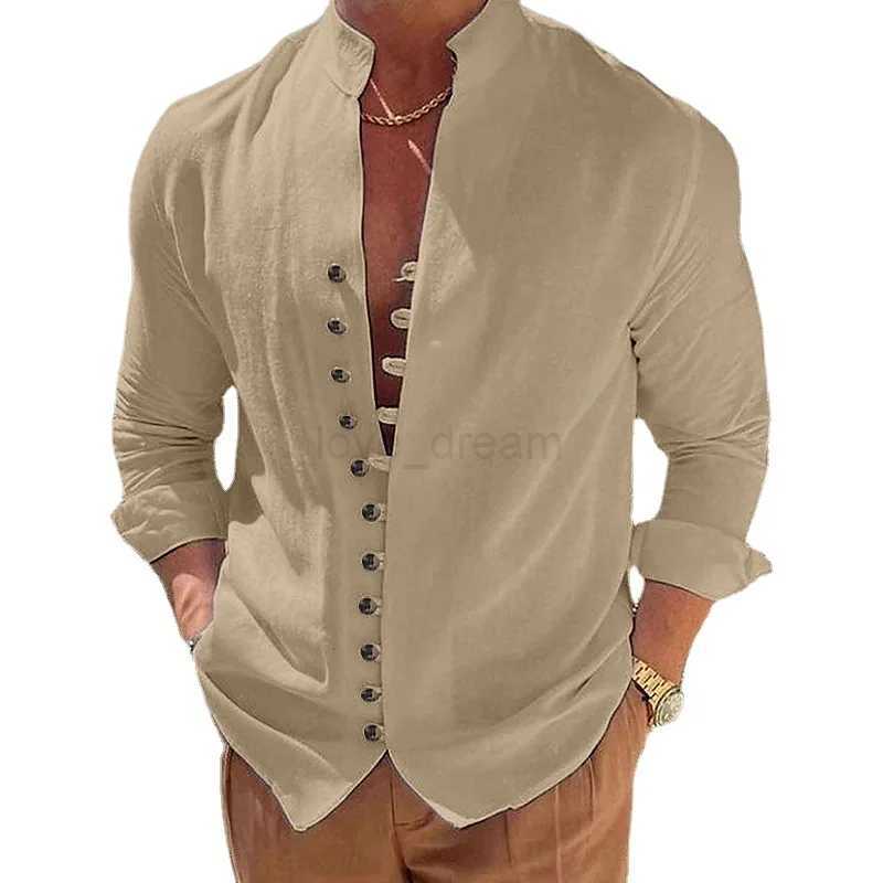 New Fall Mens Fashion Trend Retro Cotton And Linen Casual Loose Long-Sleeved ShirtXJ240812