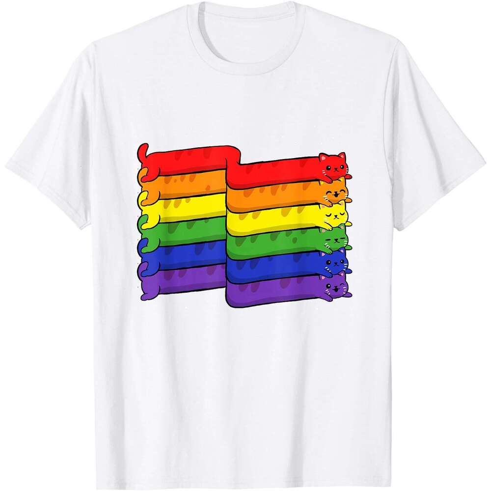 T shirt for Mens Rainbow Cats Shirt LGBTQ+ Kitty Lover Pride Month Lgbt Flag T-Shirt Shirts Tshirt Graphic Tee Casual Tops Clothes Short sleeve