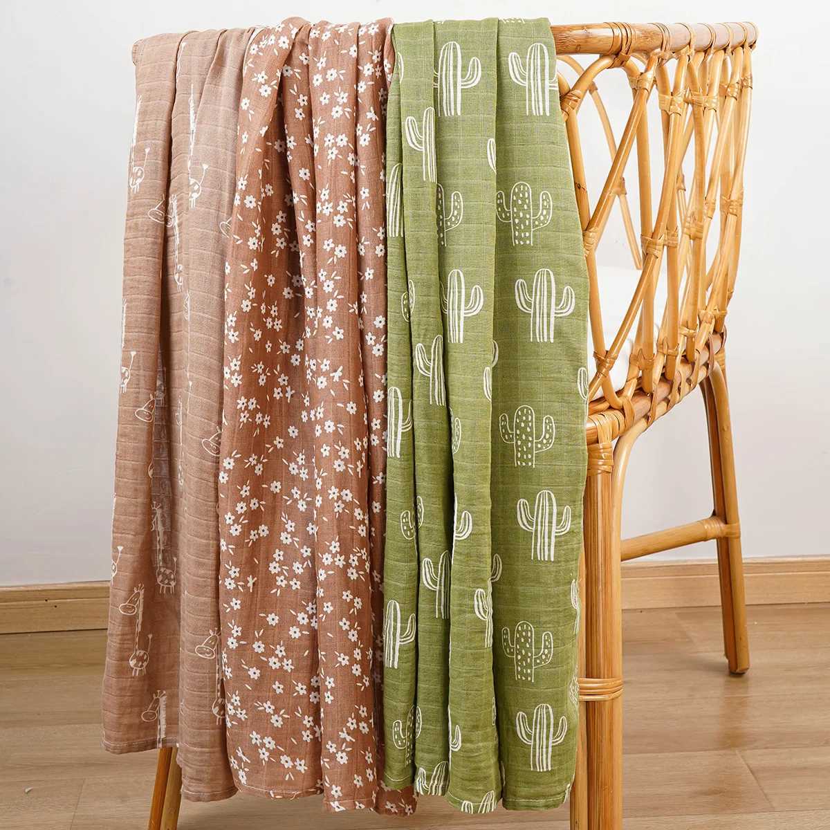 120x110cm 2-layer baby plain swadi blanket skin friendly and cute printed baby towel packaging bamboo cotton blanketW240810
