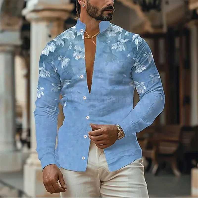 Printed Collar Long Sleeved Mens Shirt Casual Designer Clothing Comfortable Top Outdoor Street FashionXJ240812