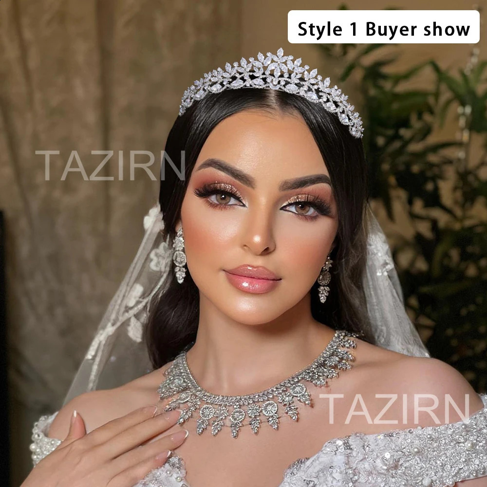 TAZIRN Small Floral Wedding Bride Crowns Cubic Zirconia Tiaras Handmade CZ Bridal Headdress Prom Birthday Party Hair Accessories 240805