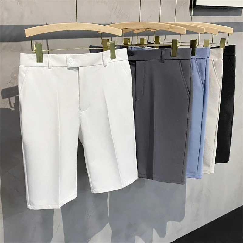Korean Fashion Men Chinos Shorts Summer Knee Length Pleated Shorts Work Wear Street Fashion Solid Color Plus Size 38 240812