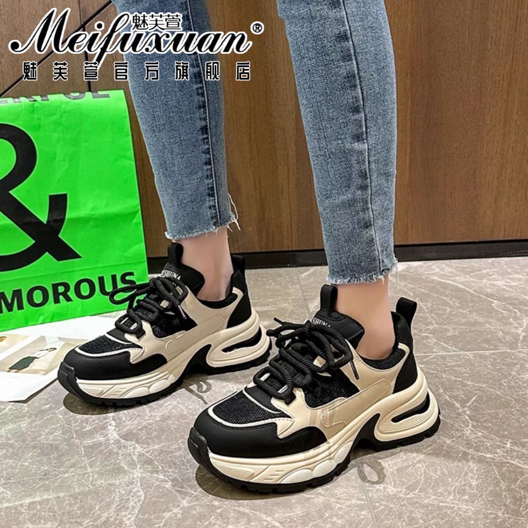 Ddmysports Spring New Thick Sole Dad Women S Super Ot And Versatile Color Blocked Cake Casual Sports Little White Shoes Trend Outdoor
