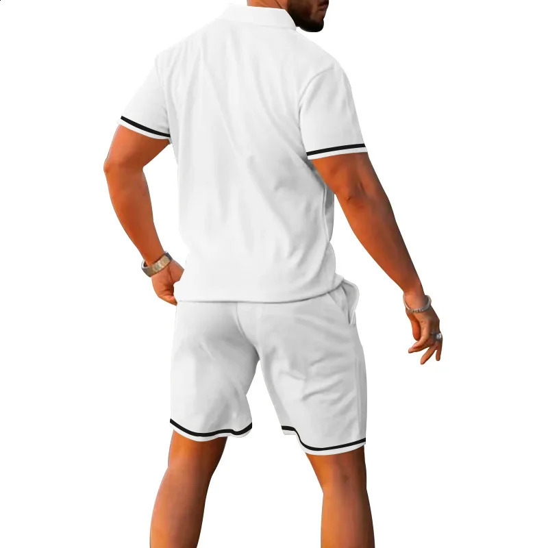 Summer Men Lapel Spliced T-shirt Set Short Sleeve Shorts Sports Casual Suit Fashion Loose Shorts Set Outfit T shirt Two-Piece 240812