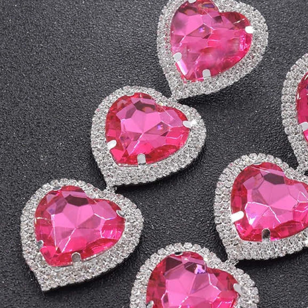 Exaggerate Pink Crystal Heart shaped Earrings Declaration Jewelry Women Love Pendant Water Diamond Pendant Earrings Party Gift 240810