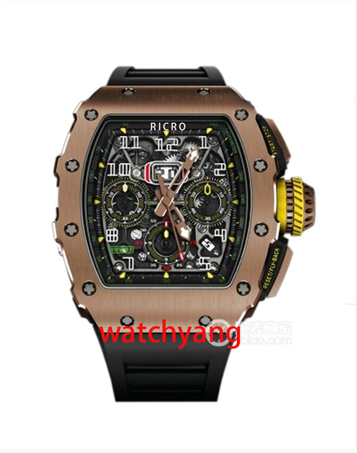 Men's automatic mechanical watch Japan West Iron City movement Natural rubber watch band size 49x41mm316 fine steel multi-function movement
