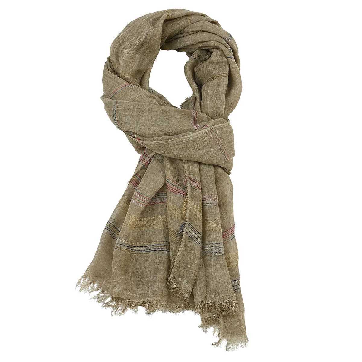Fashion mens scarves cotton linen yarn dyed stripes mens scarves with tassels long shawls autumn mens accessories Bufanda packaging W240824