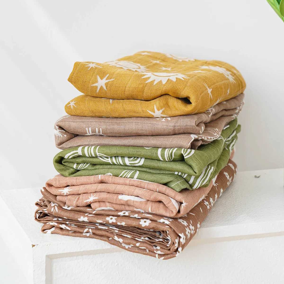 120x110cm 2-layer baby plain swadi blanket skin friendly and cute printed baby towel packaging bamboo cotton blanketW240810