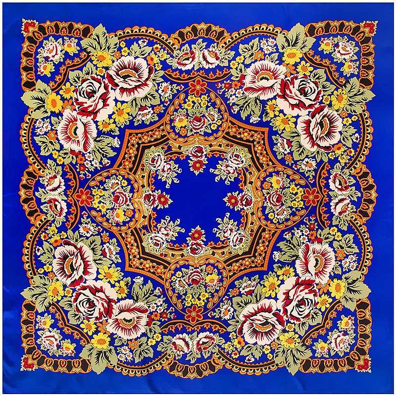 130cm 2021 New Luxury Brand Bohemian Printed Winter Silk Scarf Womens Twill Flower Headscarf Big Head Scarf Square Scarf W240810