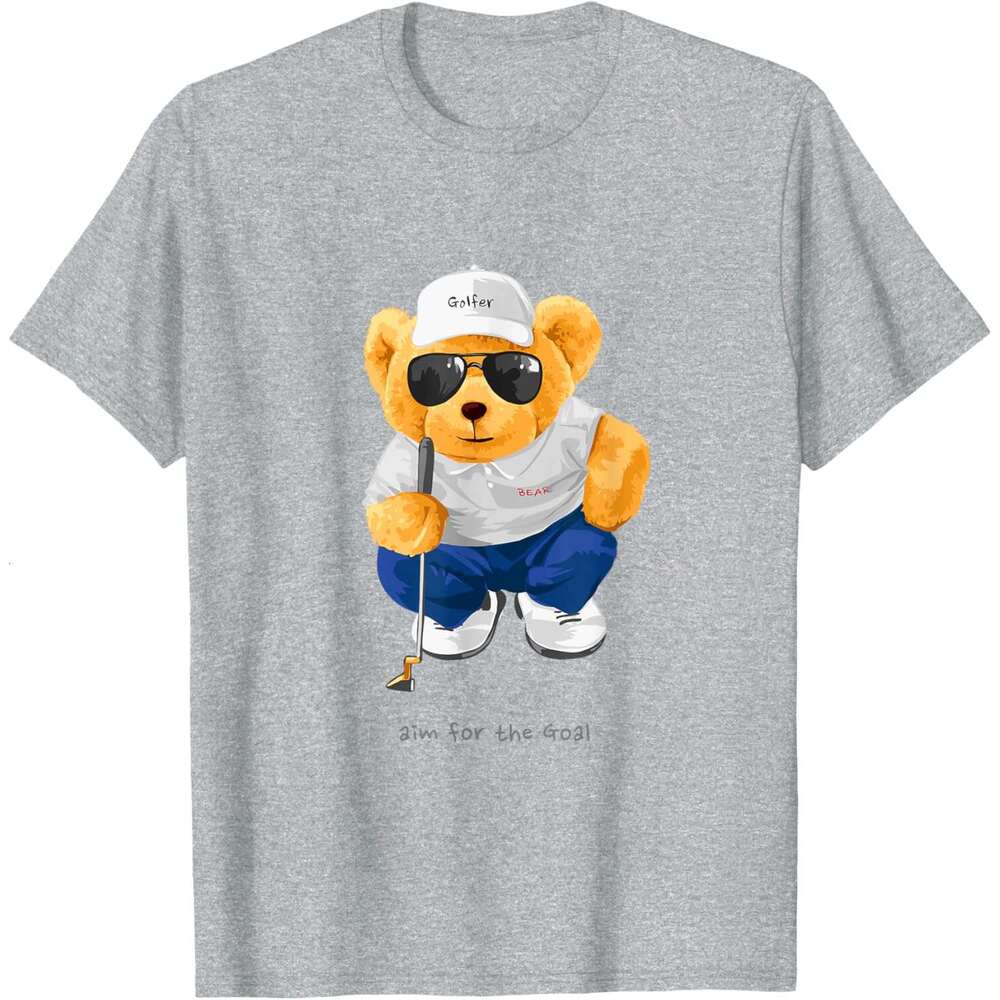T shirt for Mens Cool Wild Teddy Bear Playing Golf Style Illustration T-Shirt Shirts Tshirt Graphic Tee Casual Tops Clothes Short sleeve