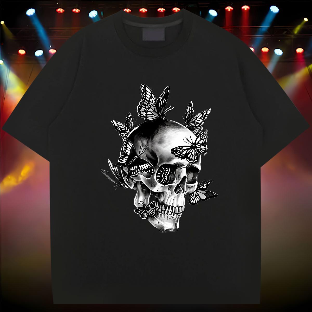 New Designer Mens T Shirts skull Tops 230g Cotton Anime Printing Street Popular Skull Breathable Short Sleeve Men Tees