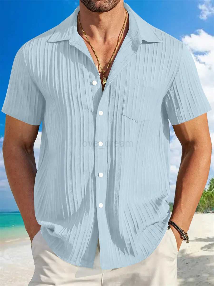 Cotton Hot Sale Mens Short-Sleeved Shirts Summer Solid Color Turn-down collar Casual Beach Style Plus SizeXJ240812