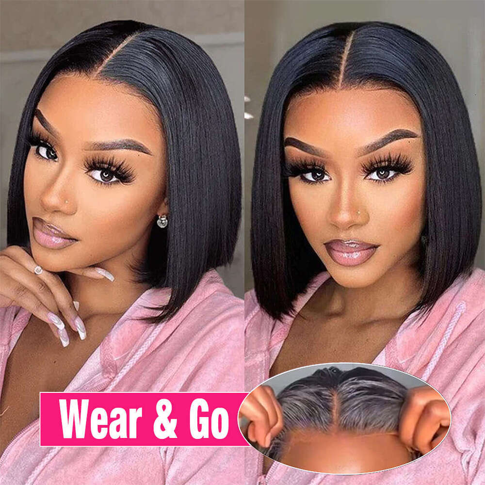 Straight Front Human Hair Wigs Wear Go Glueless Short Bob 6X4 HD Transparent Lace Closure Wig Sale