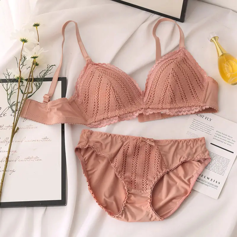 Bra Panty Set Sexy Lace Panties Lingerie Femme Underwear Set Push Up Thin 34 Triangle Cups Bralette Hollow Out Briefs Wholesale 240812