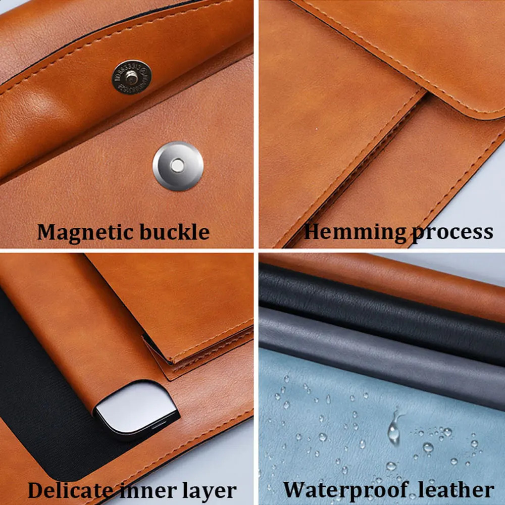 Free customized letter New A4 leather file folder business briefcase magnetic button waterproof laptop case office organizer 240810
