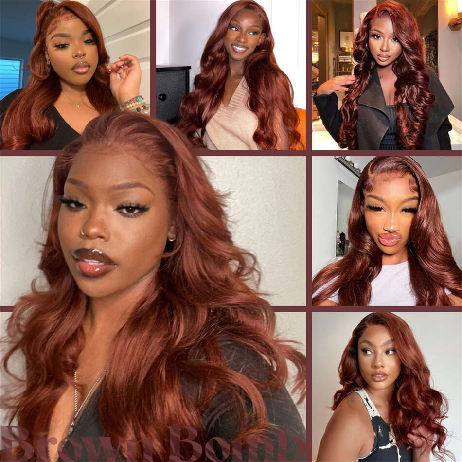 13X4 Reddish Front Wigs Body Wave Transparent Red Brown Colored Lace Frontal Human Hair Wig Pre Plucked