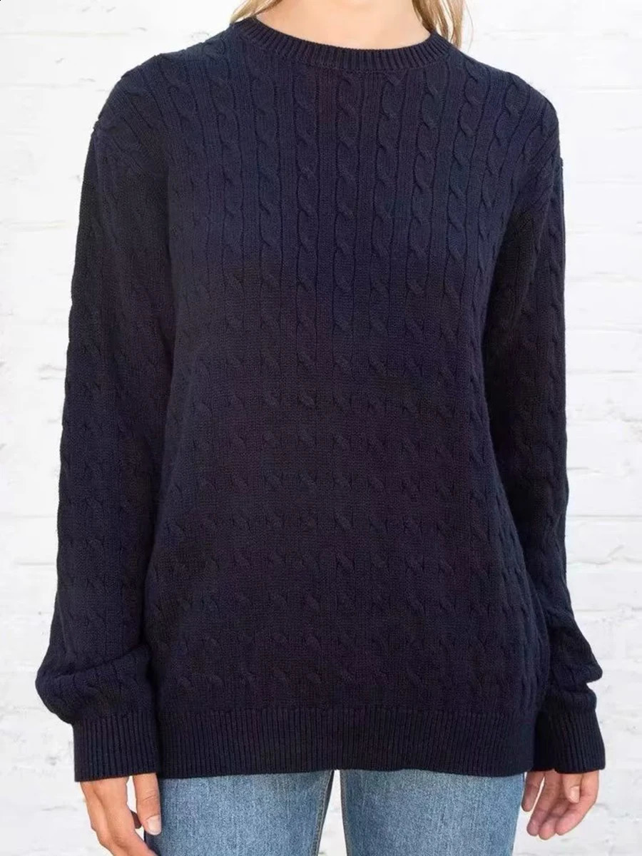 Vintage Loose Solid Sweater Women Autumn Thick Warm Cotton Preppy Style Streetwear Long Sleeve Pullover Top Harajuku Y2K Jumpers 240812