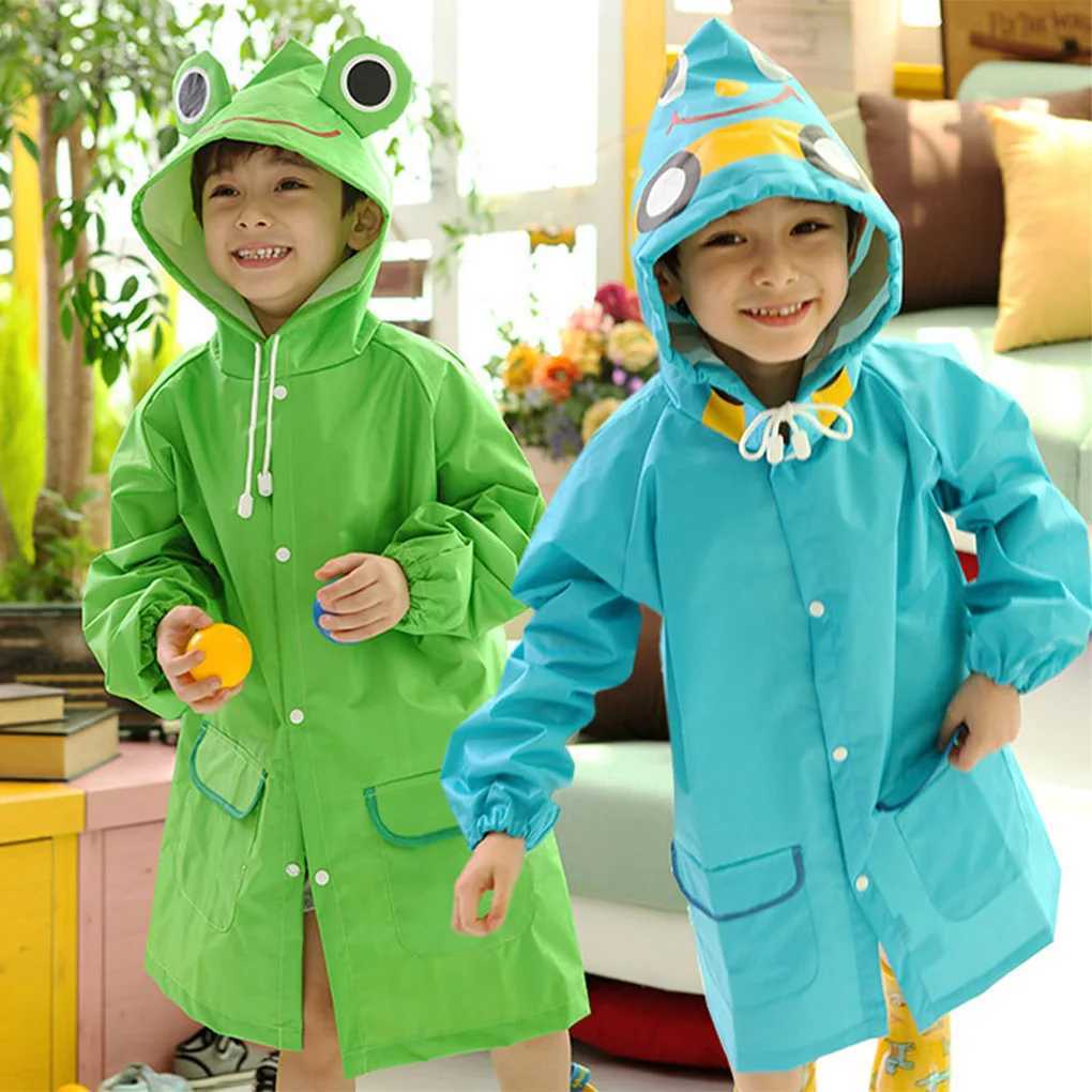 90cm-130cm Kids Rain Coat Waterproof Children Rainwear with Pockets Hoodie Y240810