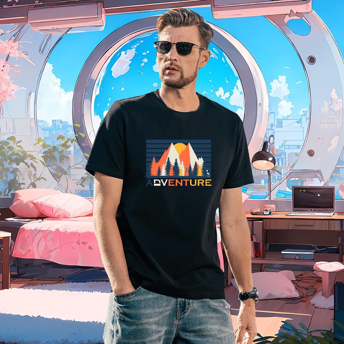 Cool Mens Tshirts mountains 230g 100% Cotton Casual Beach Crew Neck Breathable T shirt Custom Cartoon 2024 Designer Top Tees