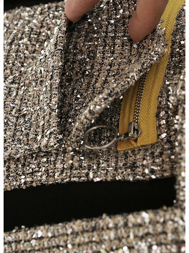 EAM Black Tweed Pocket Elegant Long Blazer Women Lapel Long Sleeve Loose Fit Jacket Fashion Spring Autumn 1DE9891 240812