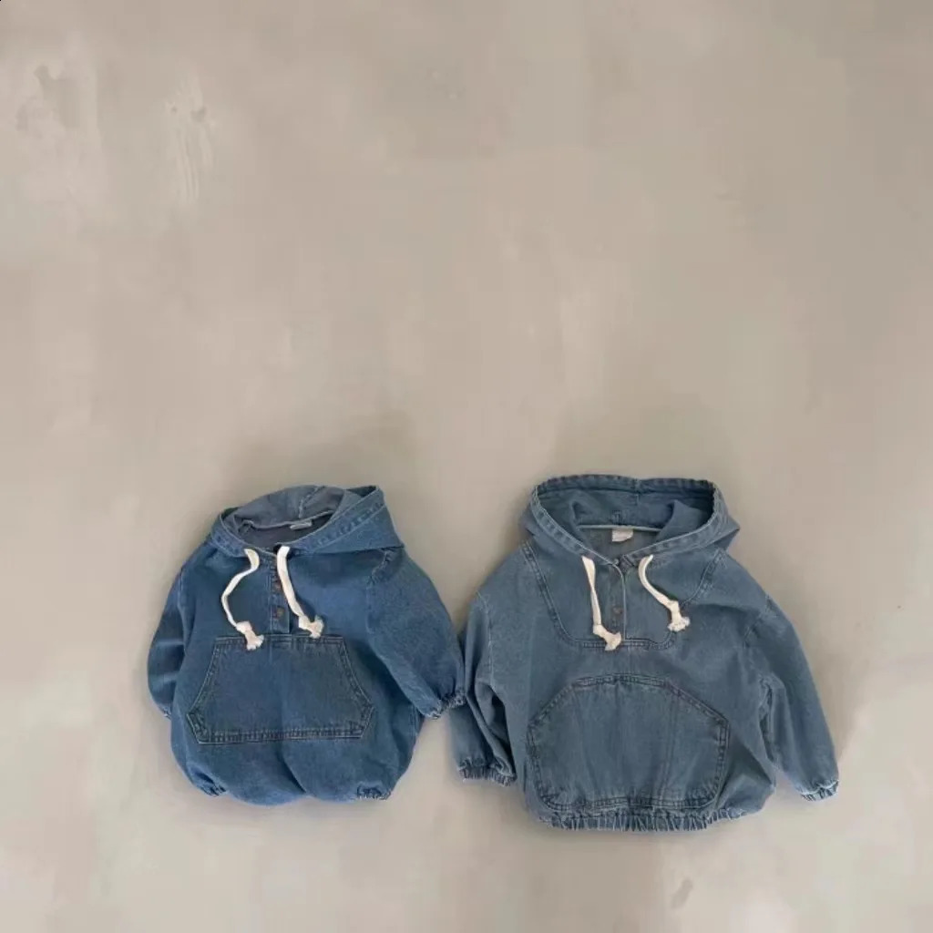 Autumn Baby Girls Denim Hooded Sweatshirt Infant Toddler Long Sleeve Casual Coat Fashion Boys Loose Hoodie Children Clothes 240806