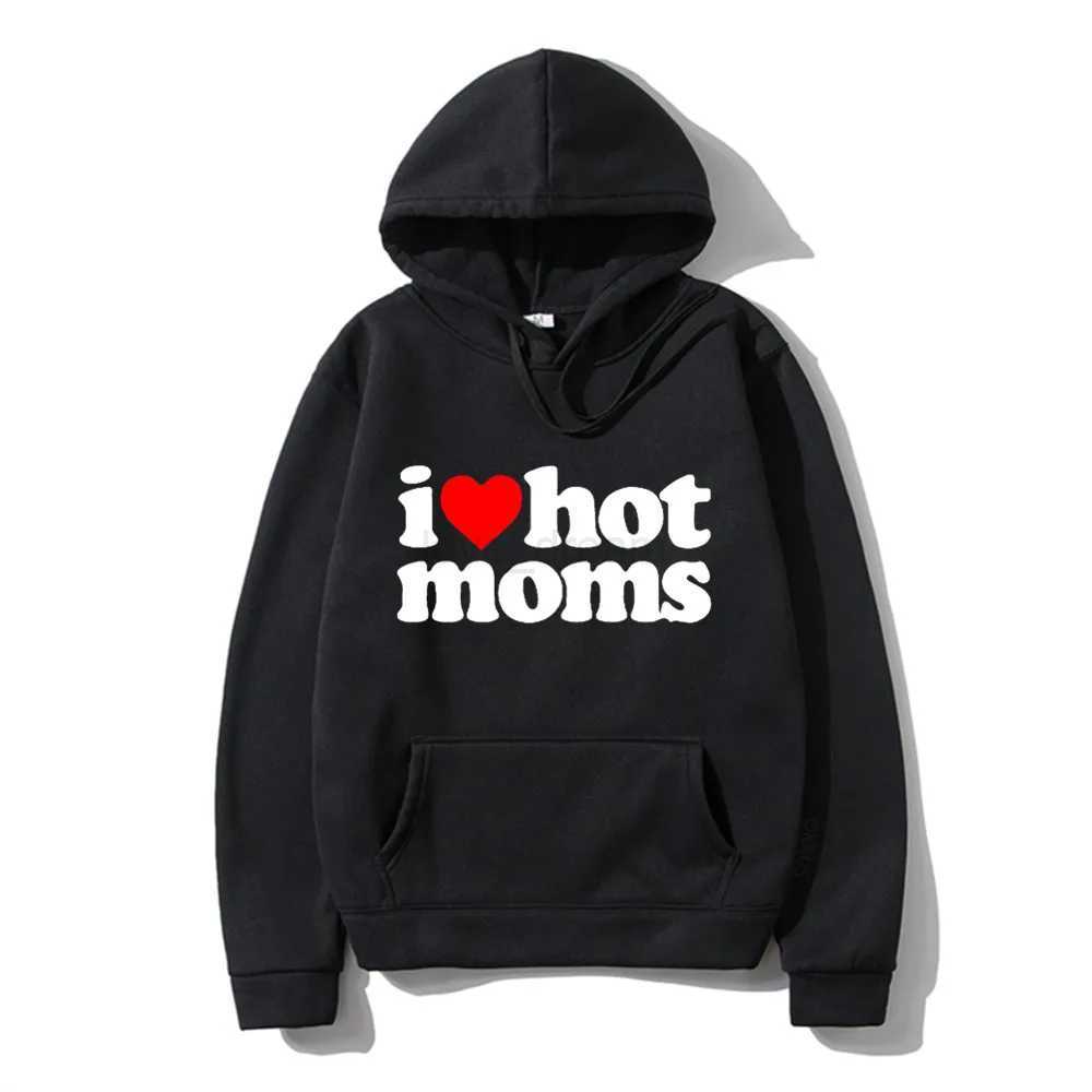 I Love Hot Moms Men Hoodies Sweatshirts New Funny Red Heart Love Moms print Hoodie Men Women Casual Top Pullover Mens ClothingXJ240812