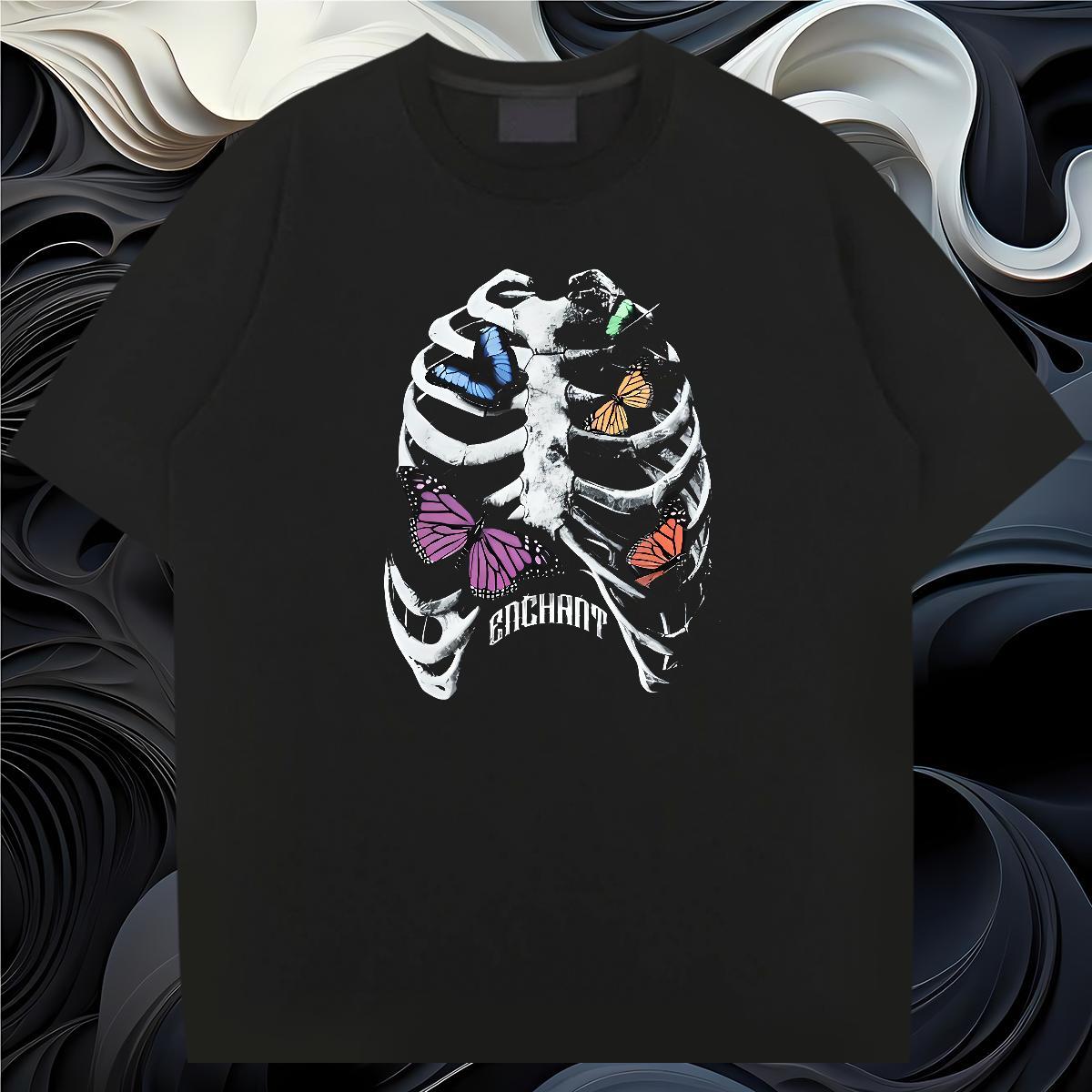 Casual New T-Shirts for Men butterfly Tops Shirt 100% Cotton 230g Street Casual Comfortable Oversized Short Sleeve O-Neck Tshirts