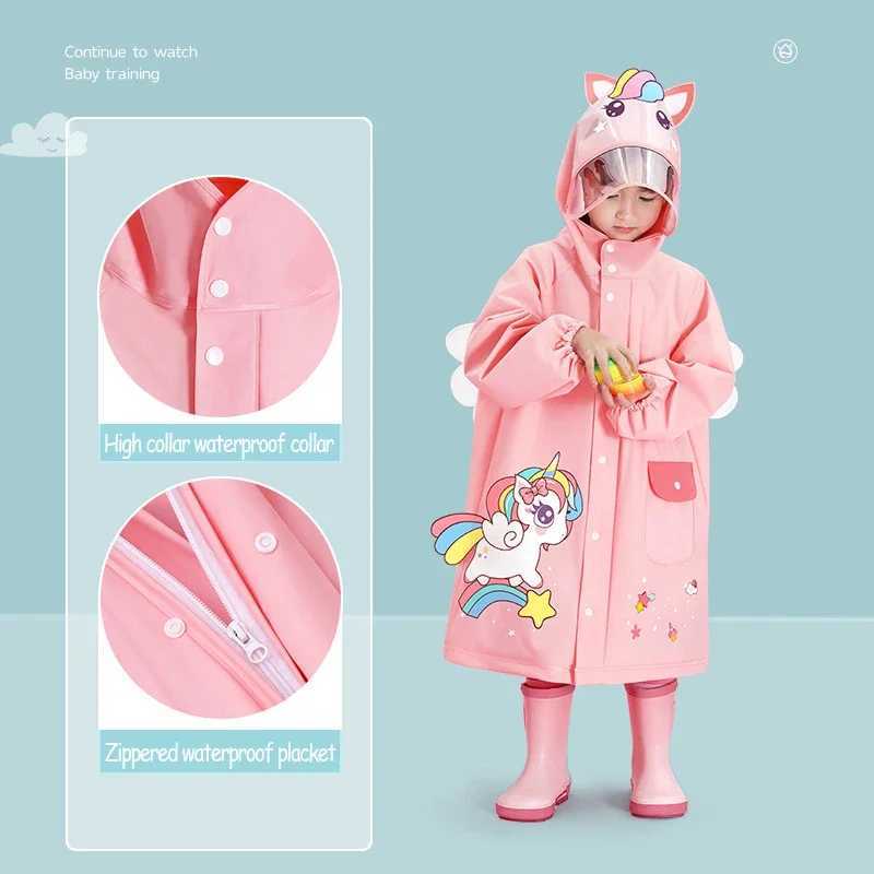Childrens Raincoat Girls Boys Kindergarten Childrens Primary School Baby Schoolbag Position Waterproof Raincoat Y240813