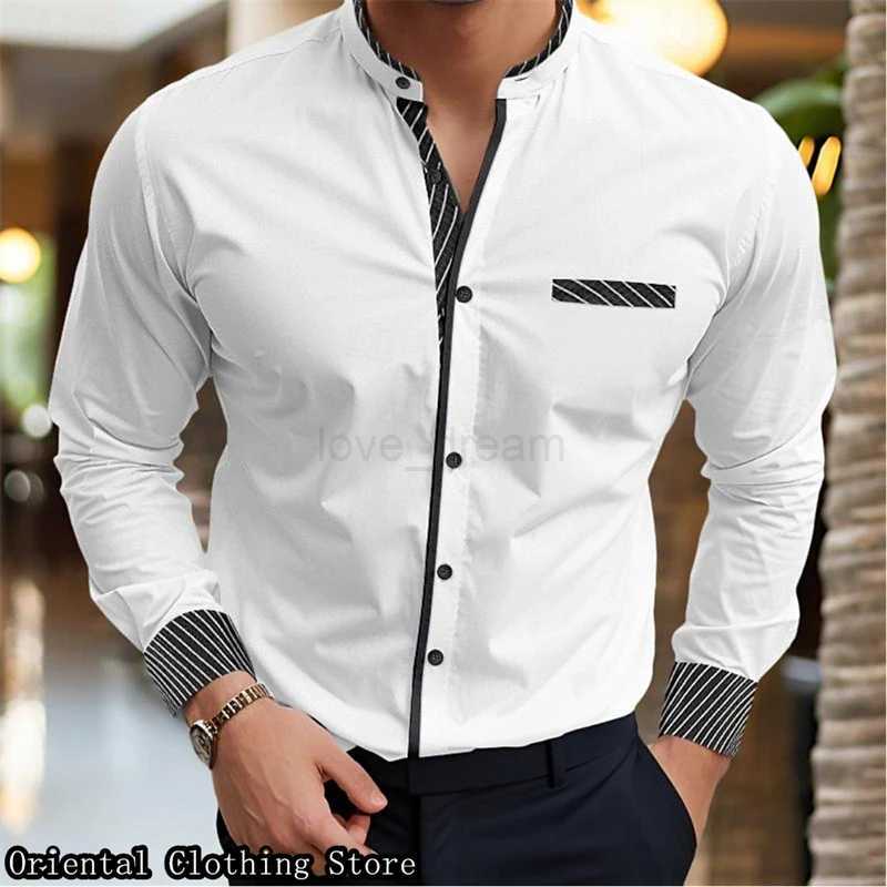 Mens casual shirt business travel long-sleeved mens design simple and fashionable solid color shirt large size XS-6XLXJ240812