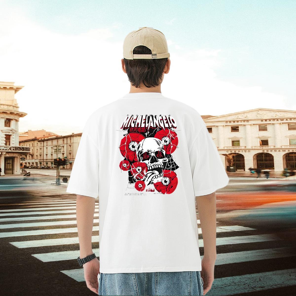 New Designer Men T Shirts skull Polos 230g Cotton Casual Daily Wear Soft Custom Printing Breathable Short Sleeve Couples T Shirts