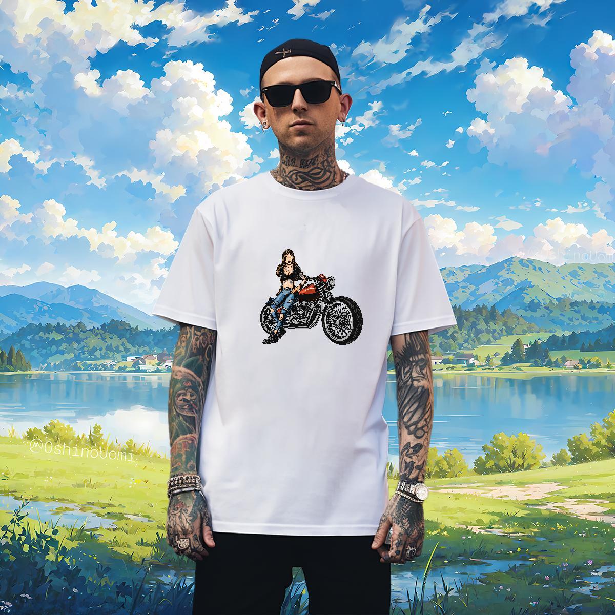 Cool Tshirts Motorcycle 100% Cotton 230g Casual Breathable Short Sleeve T-Shirts Customized Print Fashion Tops Shirt