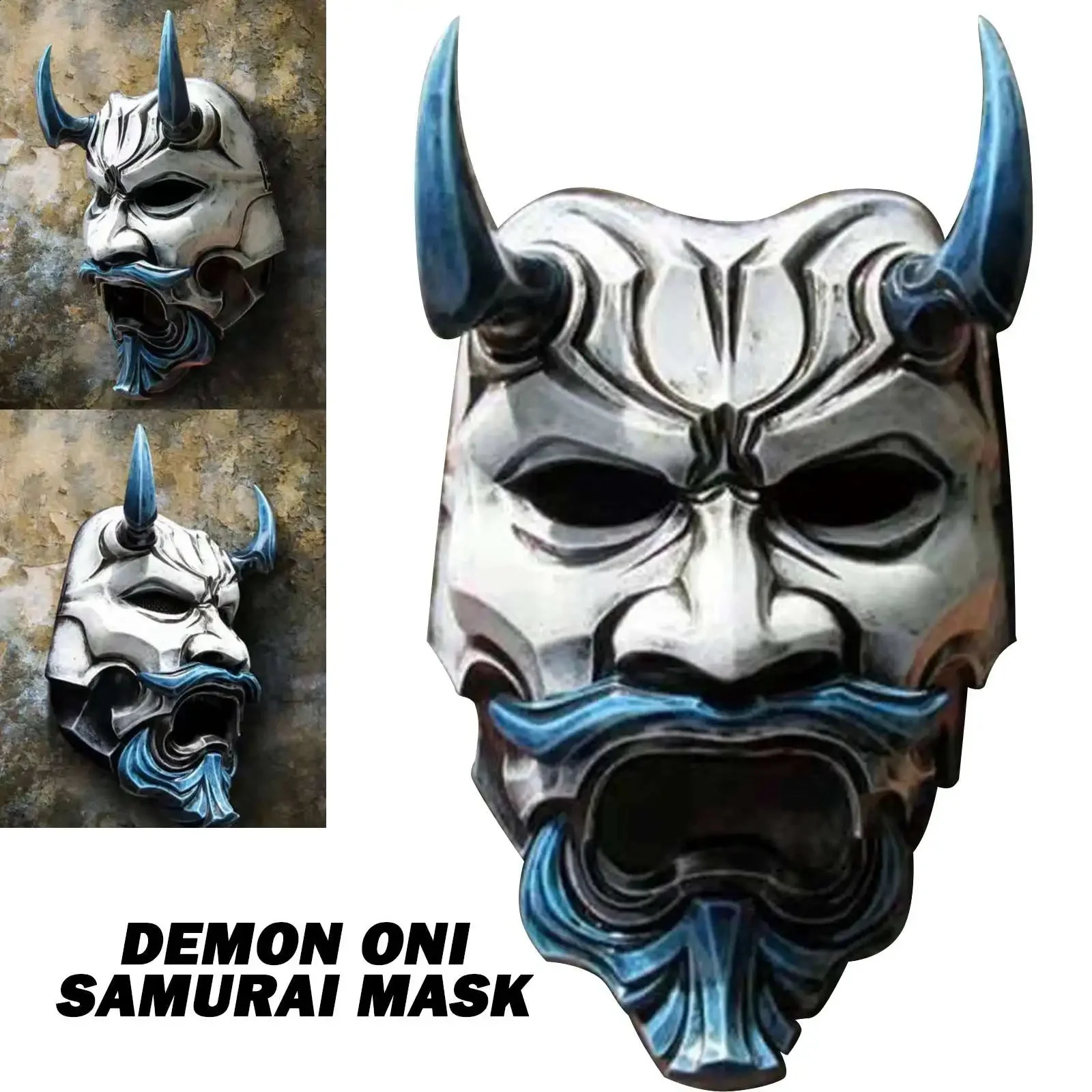 Adult unisex Halloween Japanese demon Haniya Oni samurai Kabuki monster latex mask cosplay prop Grimes party 240810