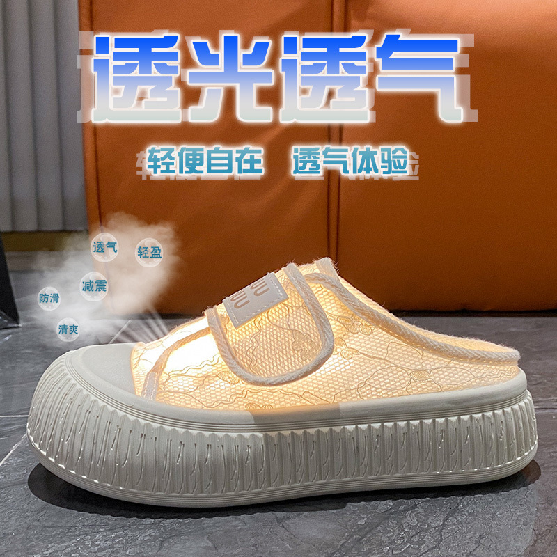 Ddmysports Summer Alf Tuo Korean Edition Breathable Slippers Female Students Thick Sole Casual Versatile Tall White Shoes C Outdoor