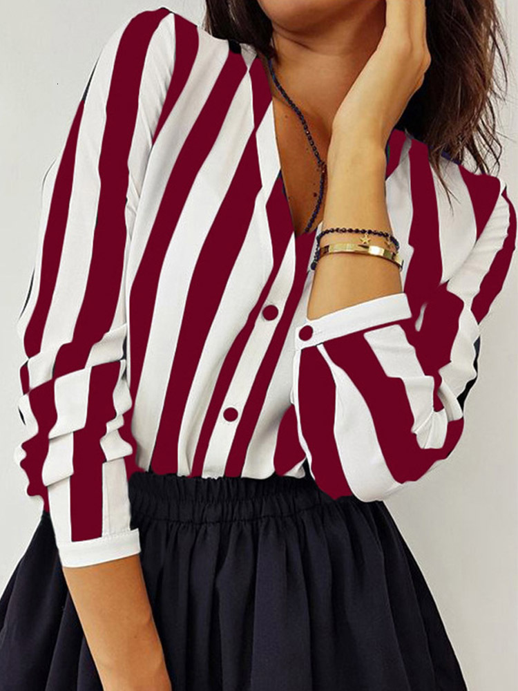 2024 New Blouse Women Casual Striped Top Shirts Blouses Fema