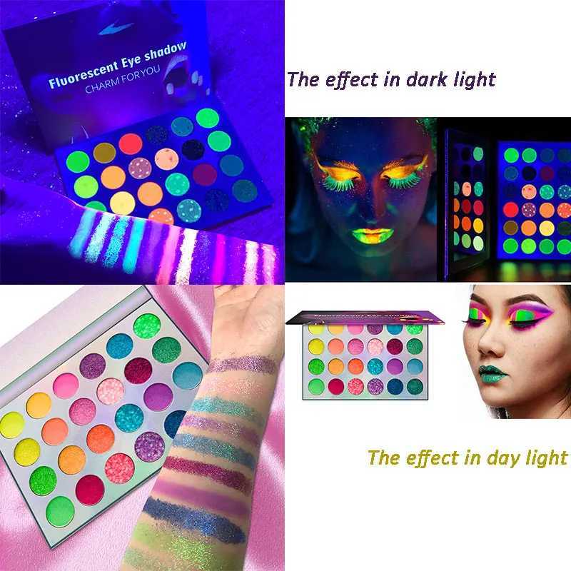 Black UV luminous fluorescent eye shadow palette Stage club neon makeup palette 24 color pigment luminous eye shadowW241212