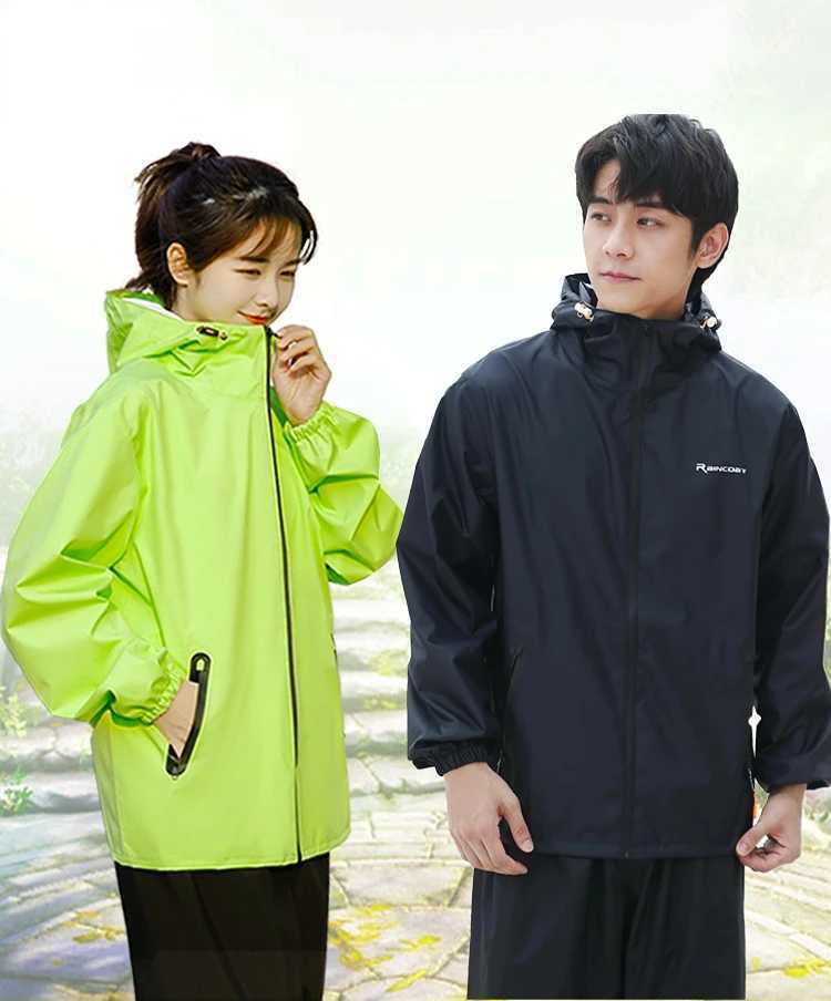 Summer Thin Raincoat Motorcycle Women Man Rain Coat Pant Suit Cycling Waterproof Rain Wear Travel Hiking Poncho Hooded Raincoats Y240810