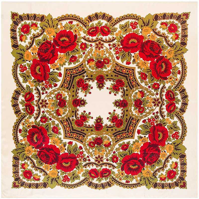 130cm 2021 New Luxury Brand Bohemian Printed Winter Silk Scarf Womens Twill Flower Headscarf Big Head Scarf Square Scarf W240810