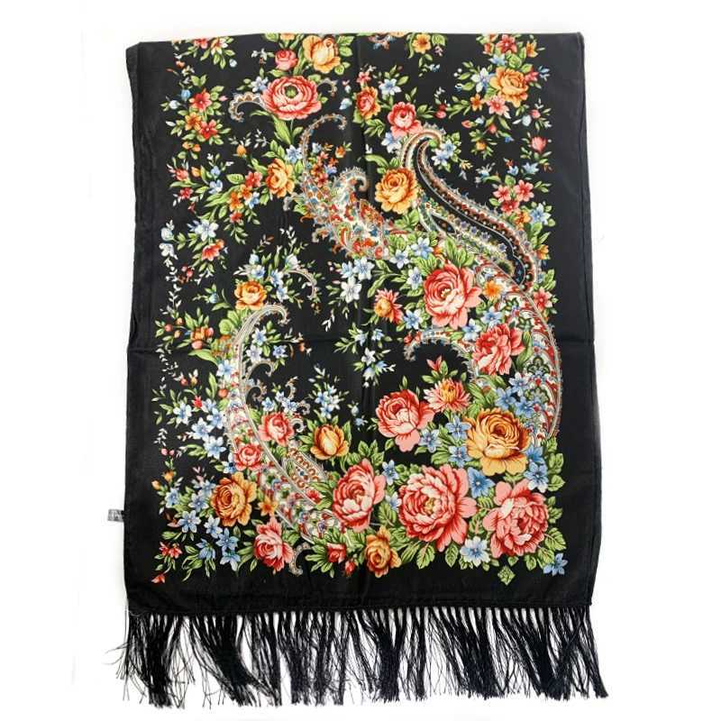 Russian national scarf womens floral print Bandana shawl ethnic edge handmade headscarf Babushka headscarf bag Pashmina W240810