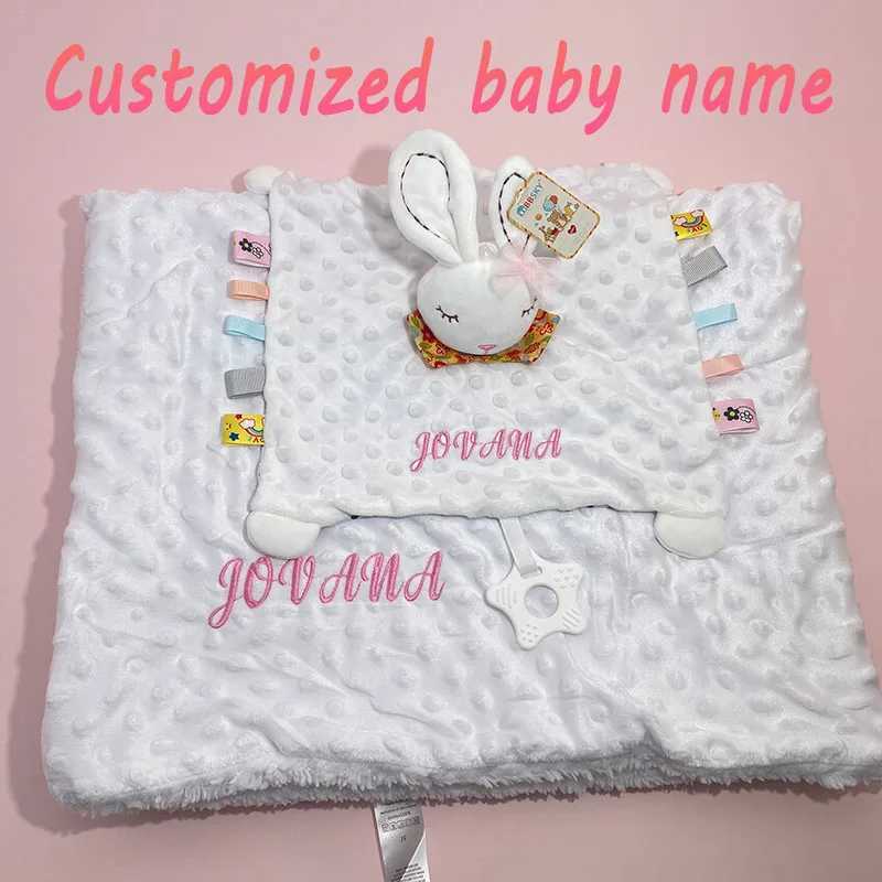 Personalized baby blanket newborn stroller sleep doll custom blanket name Soft plush soda water sticker towel cover giftW240810