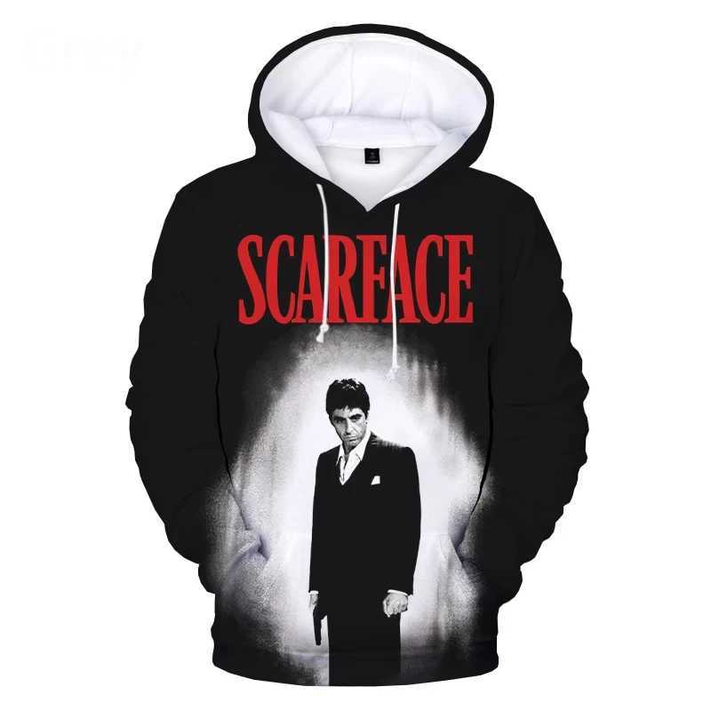 Scarface 3D hooded sweatshirt Tony Montana Harajuku streetwear hooded sweatshirt mens/womens fashion childrens zipper clothing mens W241230