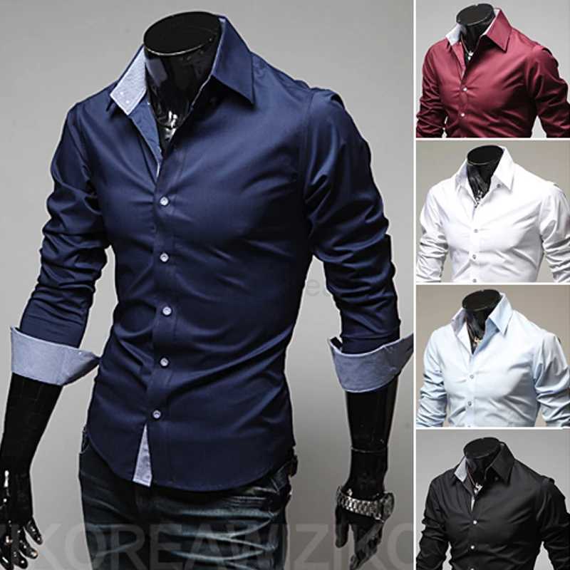 Mens Casual Shirts 2022 Single Breasted Mens Slim Fit Dress Long Sleeve Shirts Soild Male Social Shirts Designer Chemise HommeXJ240812