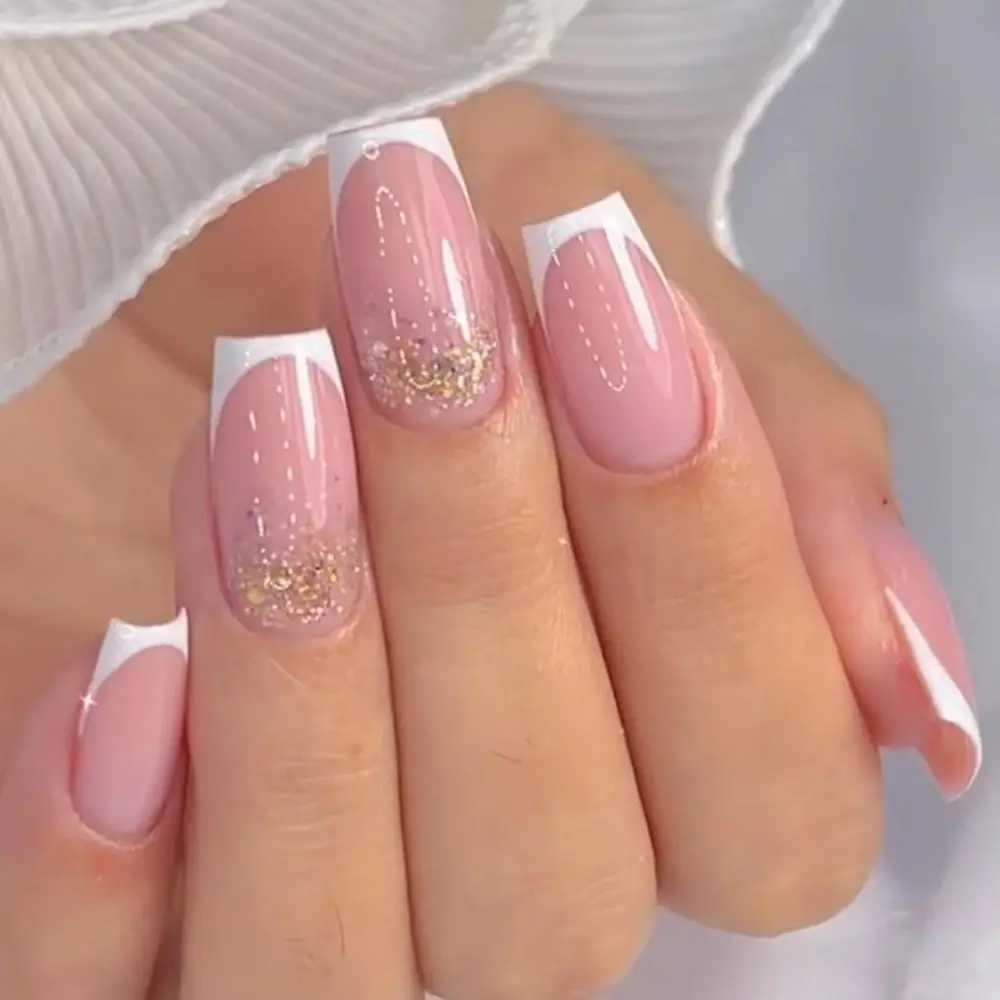 24 pieces/box Gradient Pink Nail Tip Detachable Flash Fake Nail Long Ballet Performer Fake Nail Full Cover Pressing Nail Womens Gift W240810