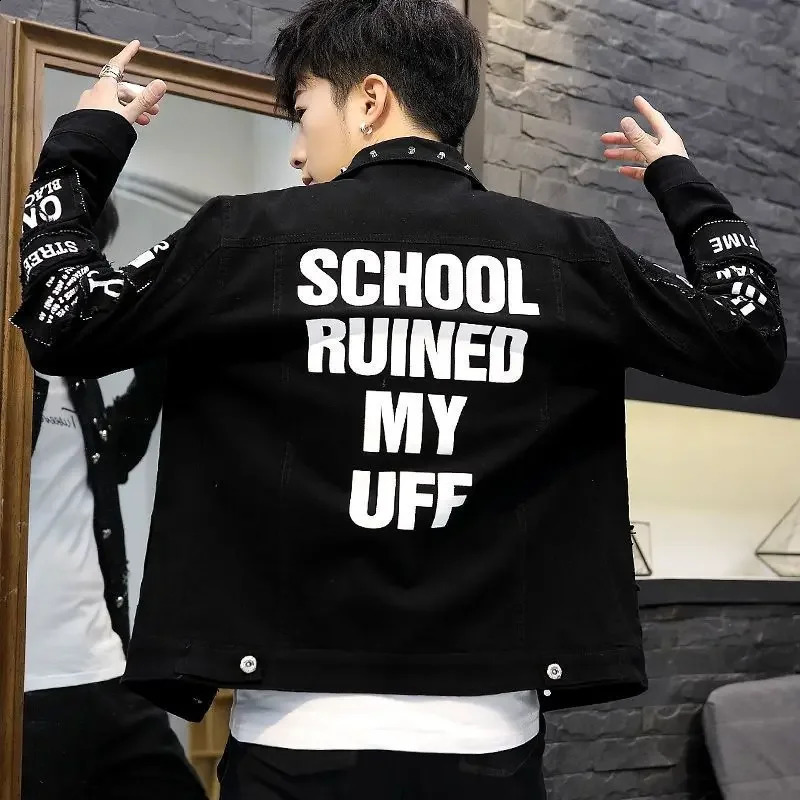 Mens denim jacket with short rivets casual ultrathin white mens Jean Coats Korea Lxury washed in the fabric Rock Joker at lowest price size L 240807