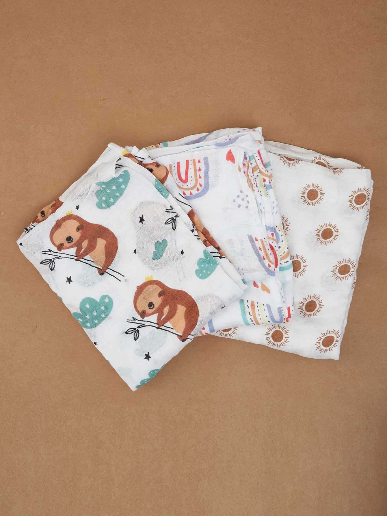 HappyFluent New 3-Piece Set 2-Layer Bamboo Cotton Soft Flat Skin Friendly Swallow Newborn Packaging Baby BlanketW240810