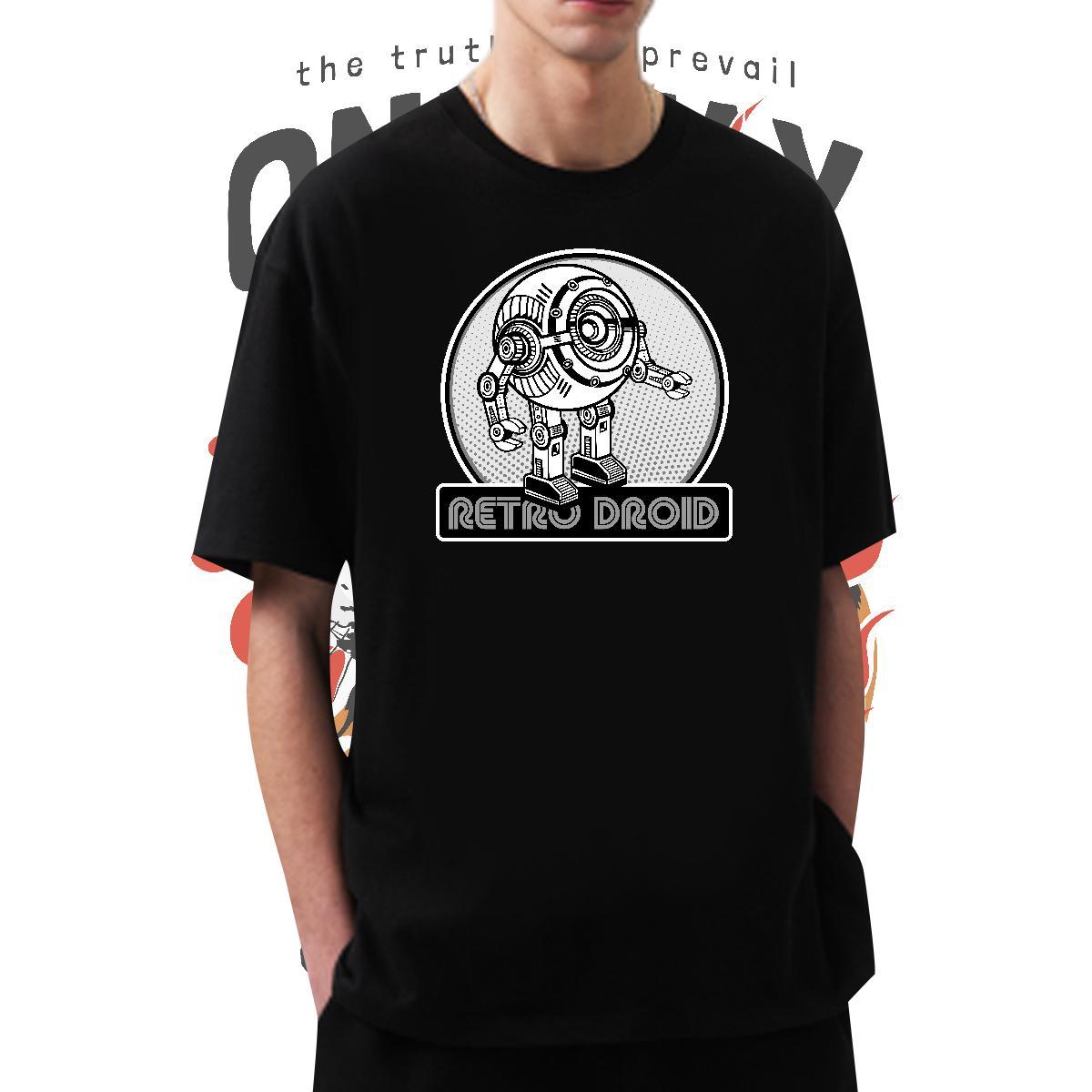 Soft Couples T Shirts robot 100% Cotton 230g Daily Outfit Short Sleeve Soft T Shirts Men Black White 2024 New Tees Shirts