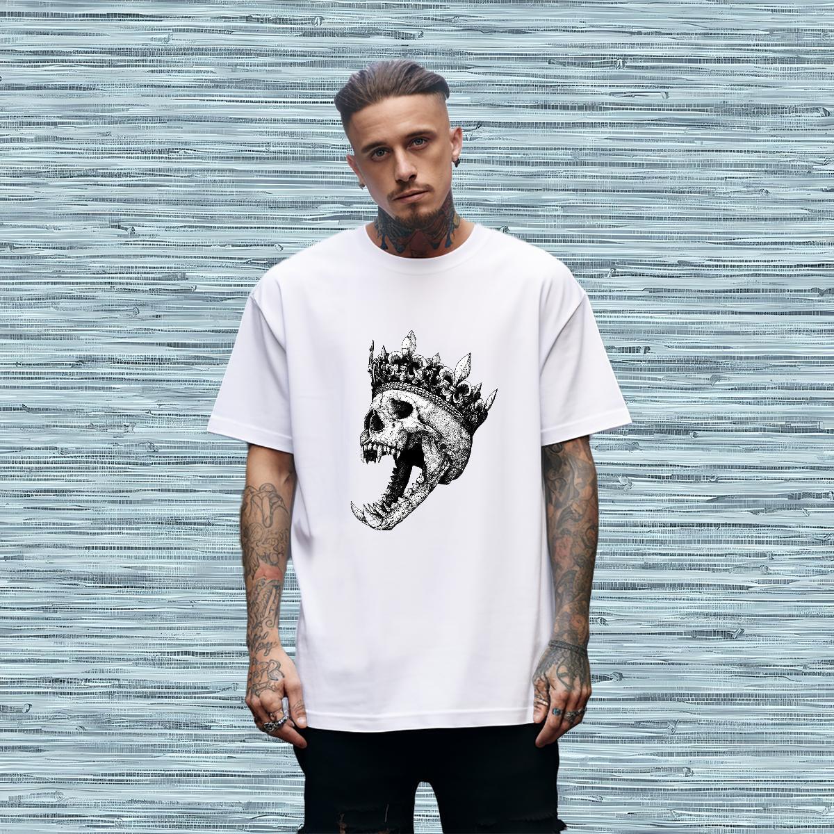 DIY Customized Men T Shirts skull Tees 230g Pure Cotton Street wear Hip Hop Unisex Cartoon Print Breathable Men Tops Tees