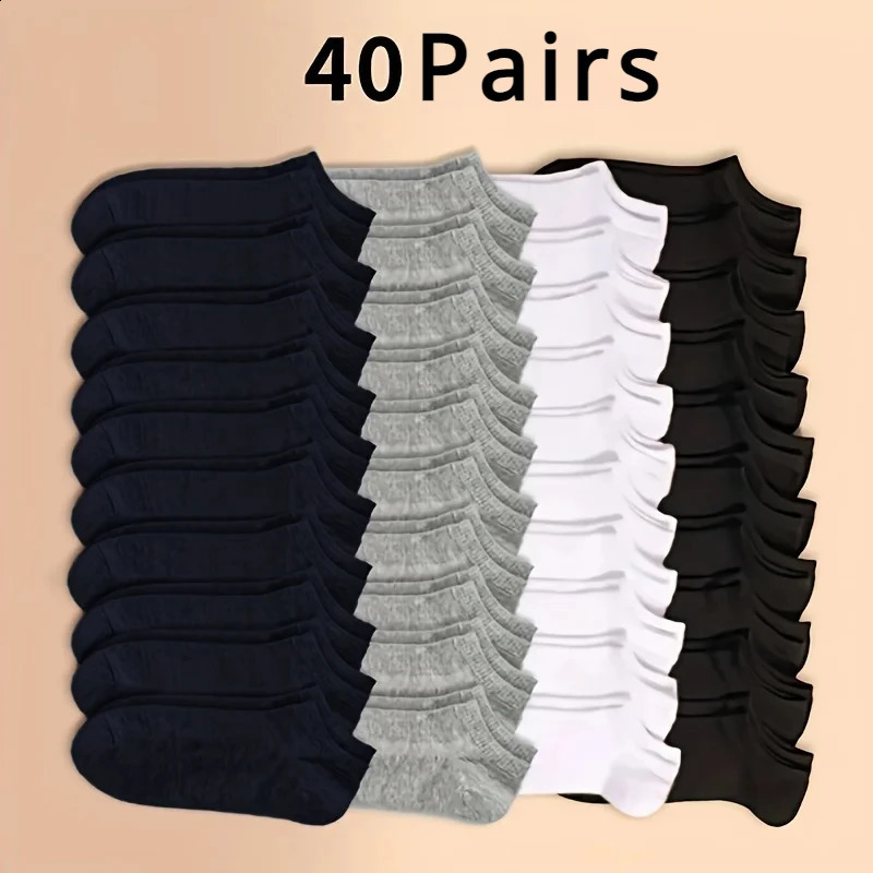 Unisex 102040 Pairs Solid Socks Soft Lightweight Low Cut Ankle Socks Bulk Black White Grey Men Women Stockings Hosiery o240812